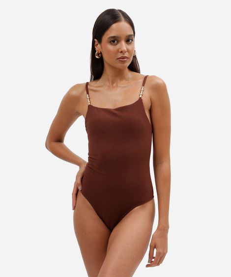 maiô feminino alça fina texturizado marrom
