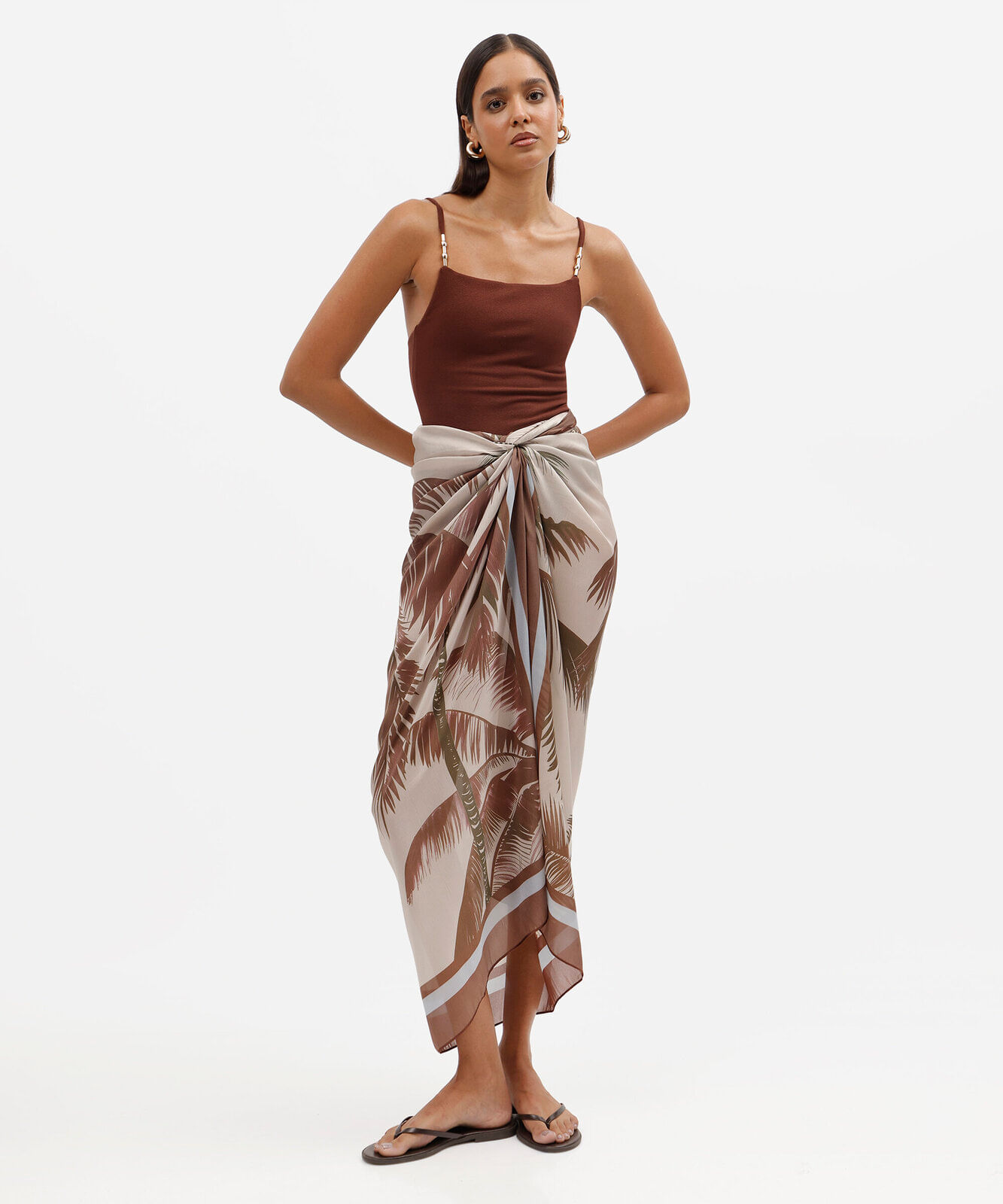 maiô feminino alça fina texturizado marrom