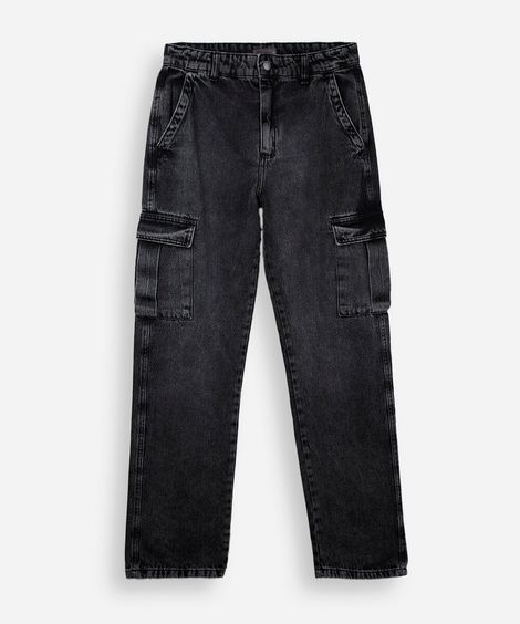 calça cargo juvenil jeans preta