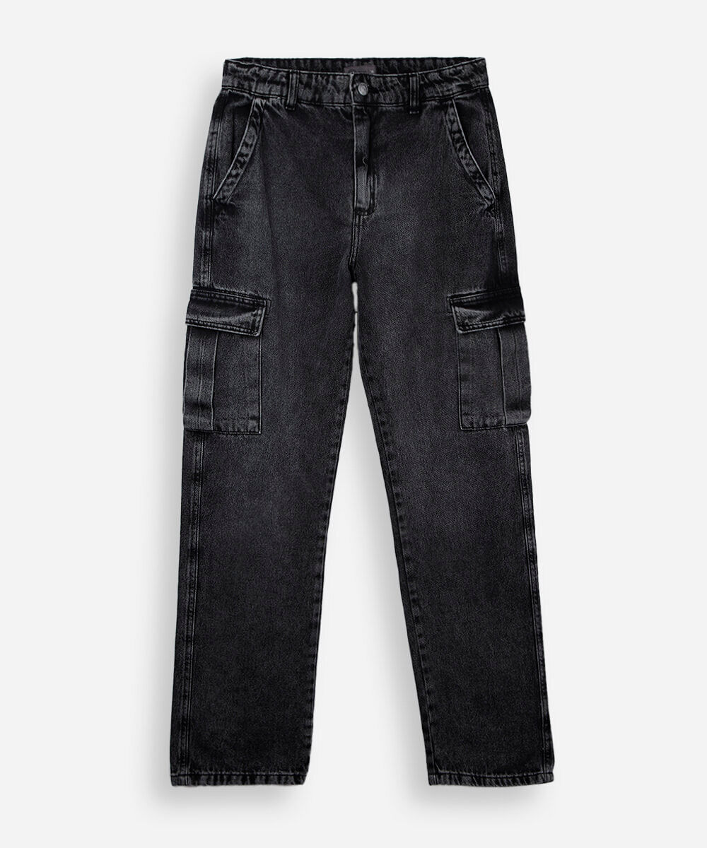 calça cargo juvenil jeans preta