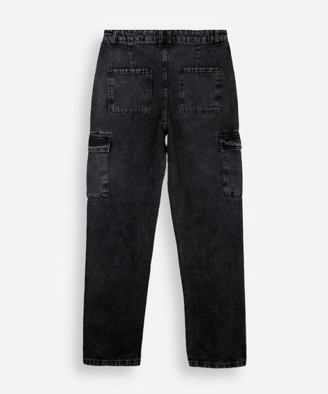 calça cargo juvenil jeans preta