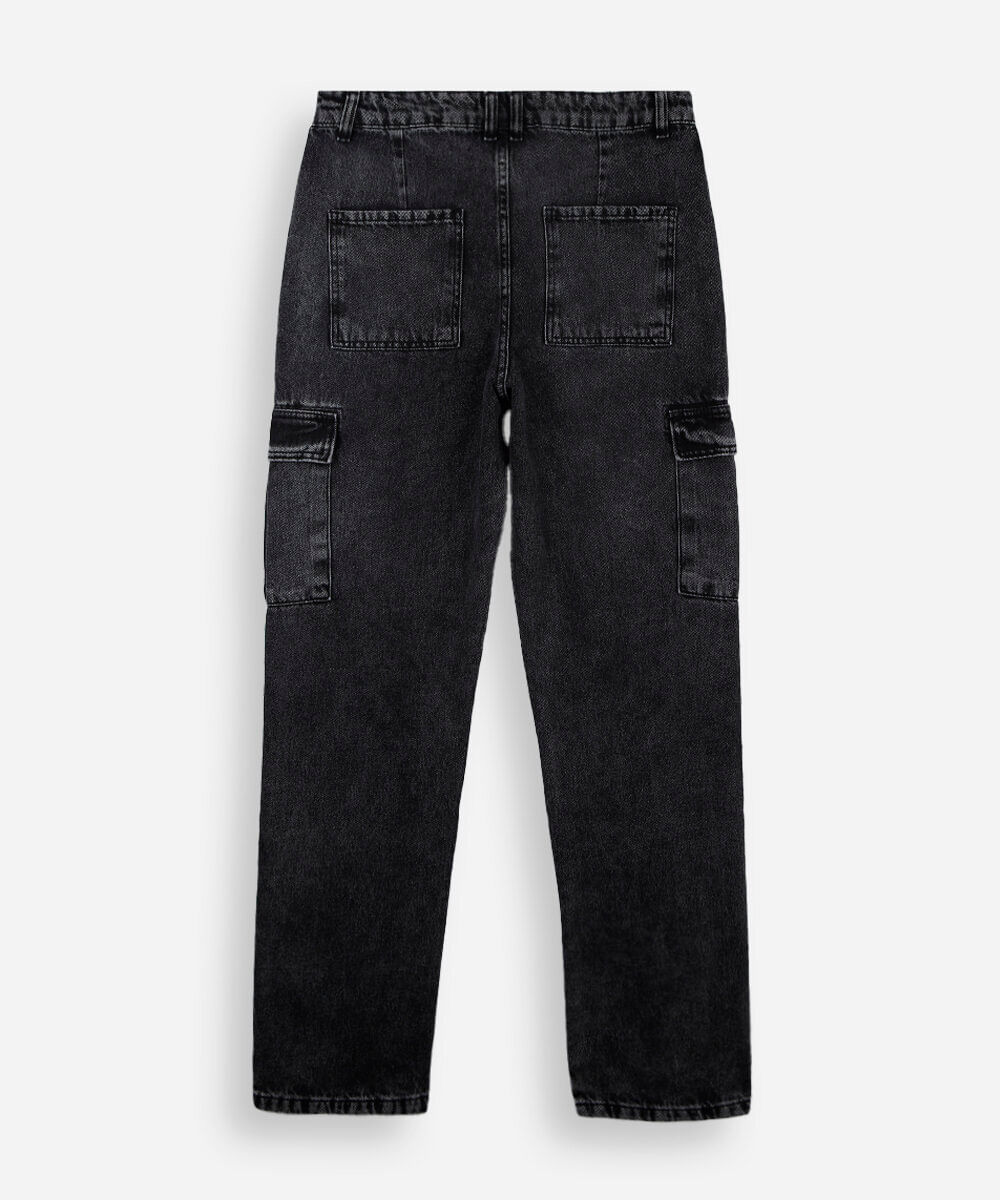 calça cargo juvenil jeans preta
