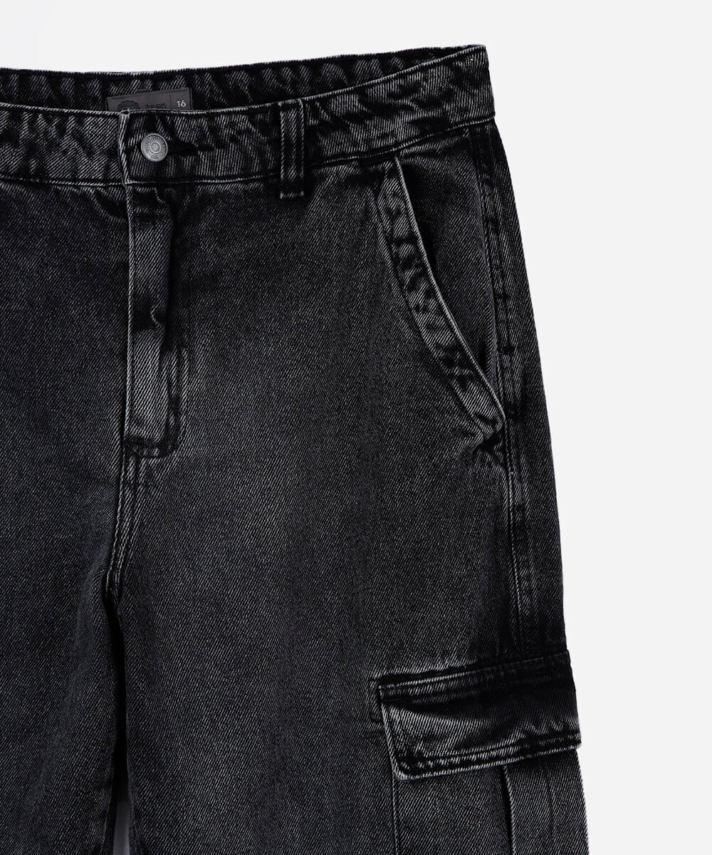 calça cargo juvenil jeans preta