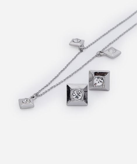 kit de colar e brincos com brilhos prata