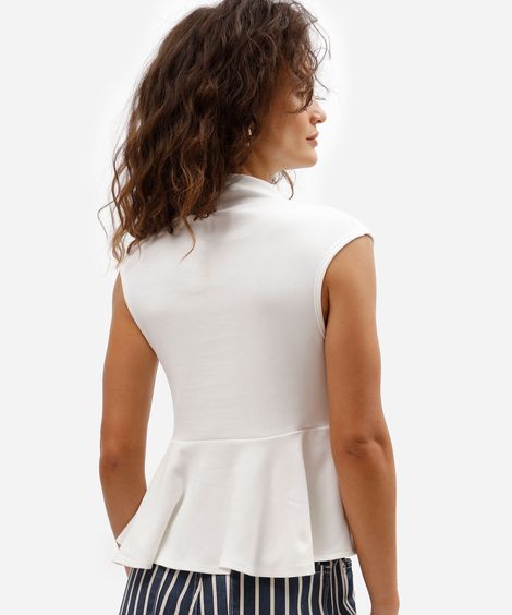 blusa peplum feminina de algodão gola alta off white