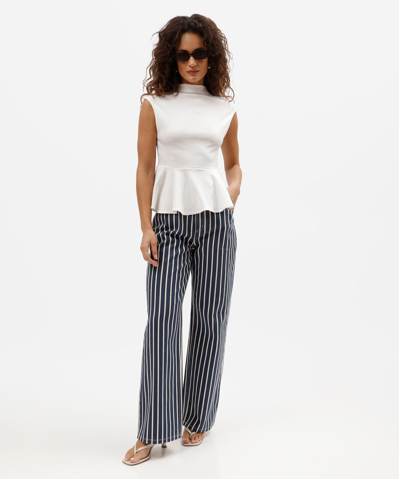 blusa peplum feminina de algodão gola alta off white
