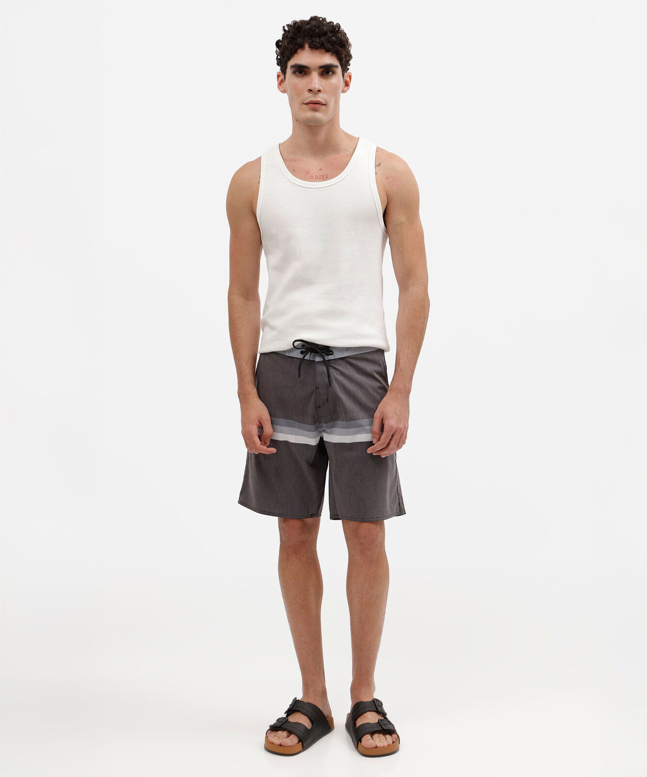 short boardshort masculino com listras preto