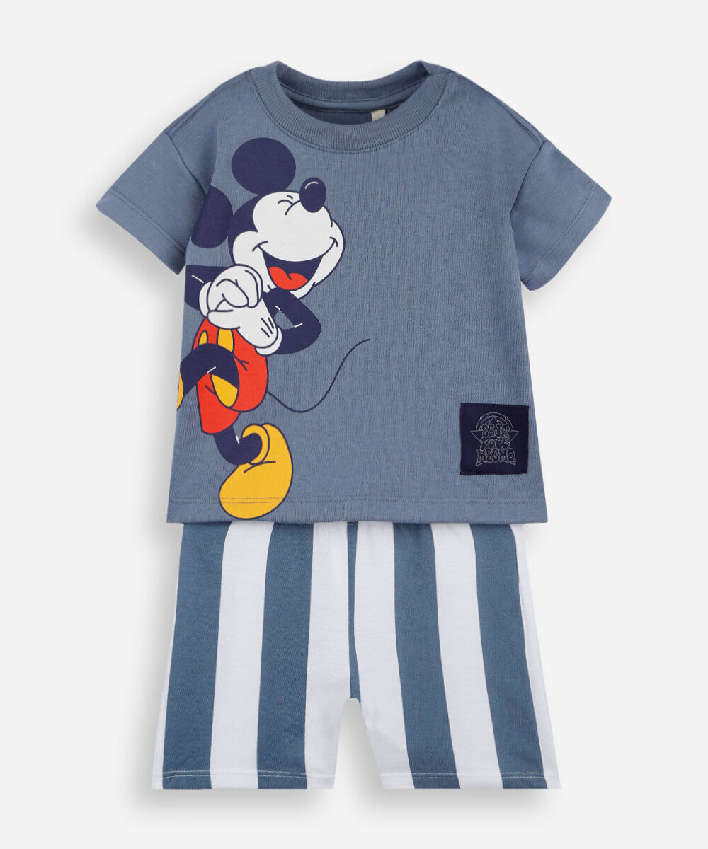 conjunto infantil curto listrado julia faria e mickey e amigos azul