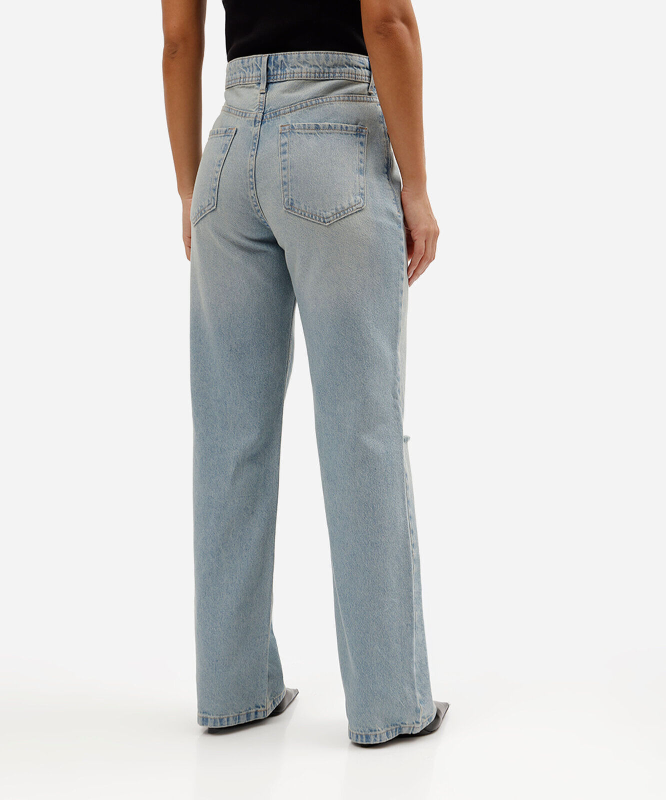 calça wide leg slim feminina jeans cintura alta destroyed azul