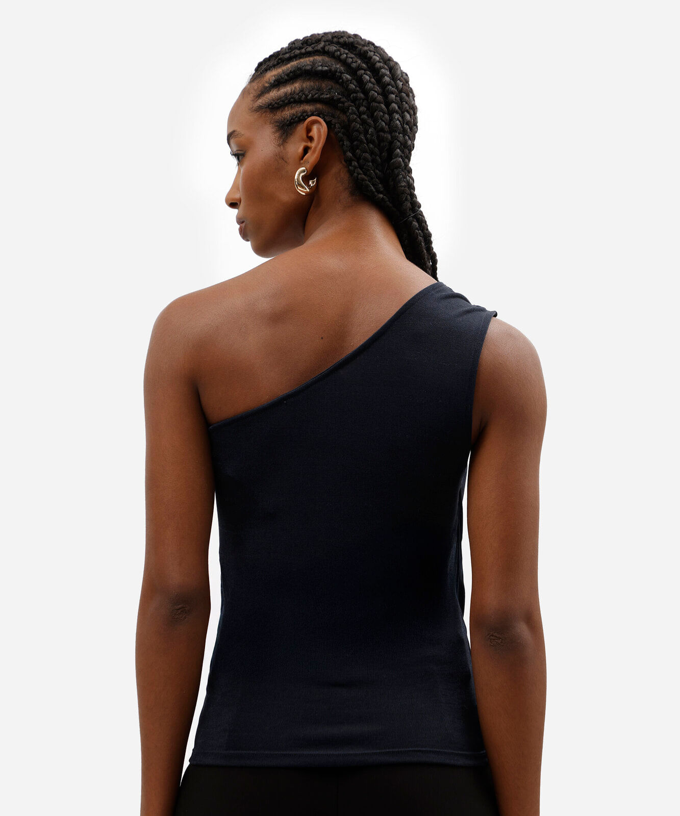 blusa ombro único feminina franzida acetinada azul