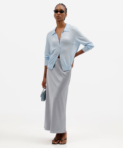 saia midi feminina acetinada cinza