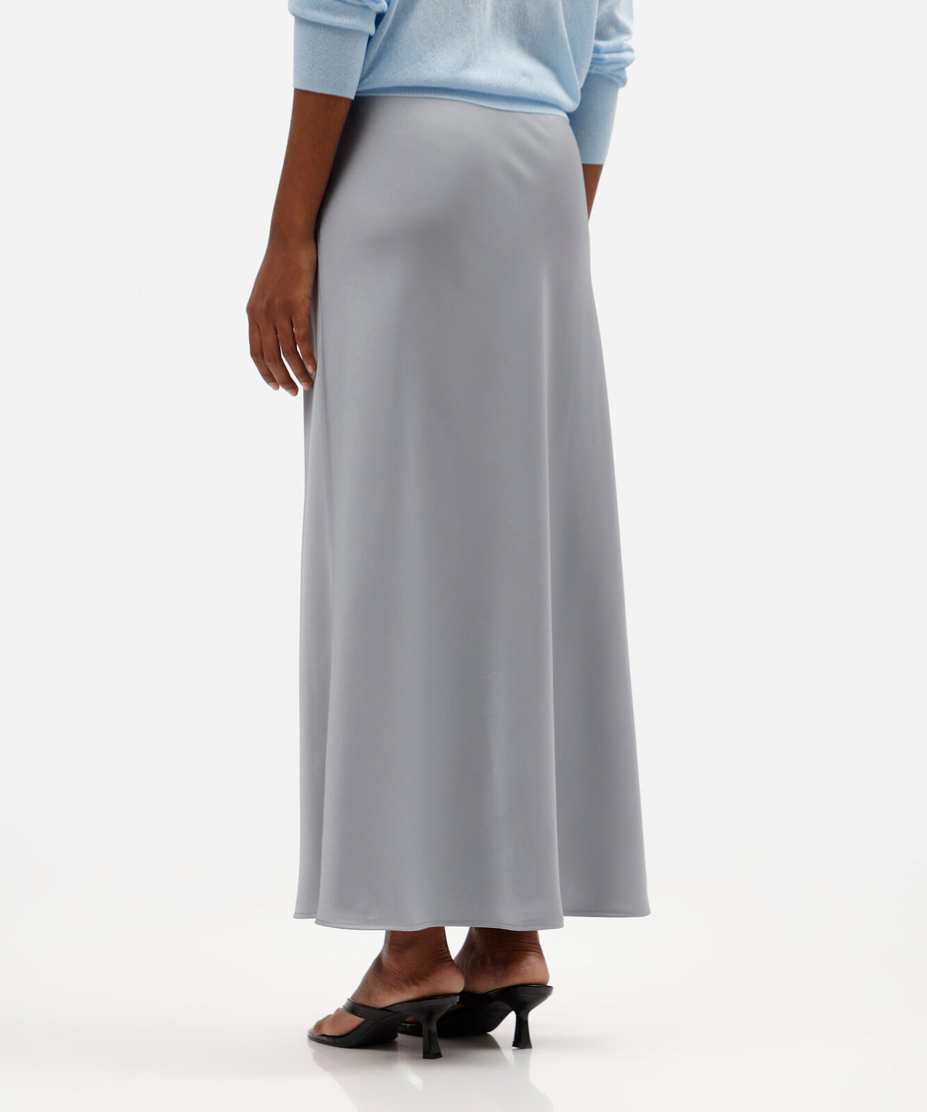 saia midi feminina acetinada cinza