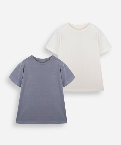 kit de 2 camisetas infantis com algodão manga curta texturizado colorido