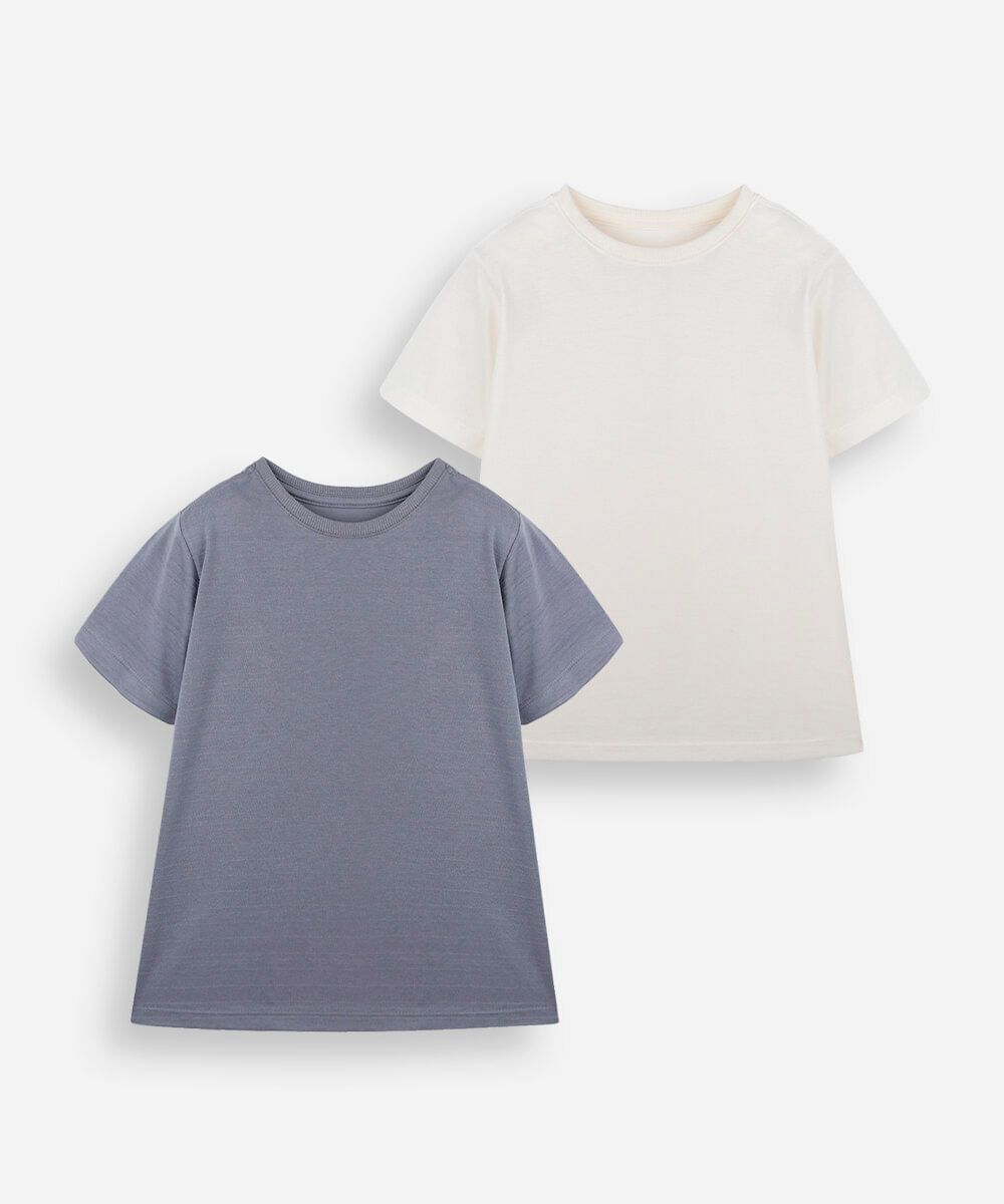 kit de 2 camisetas infantis com algodão manga curta texturizado colorido