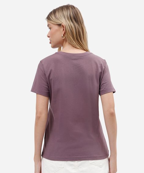 camiseta feminina de algodão manga curta estampada básica roxa