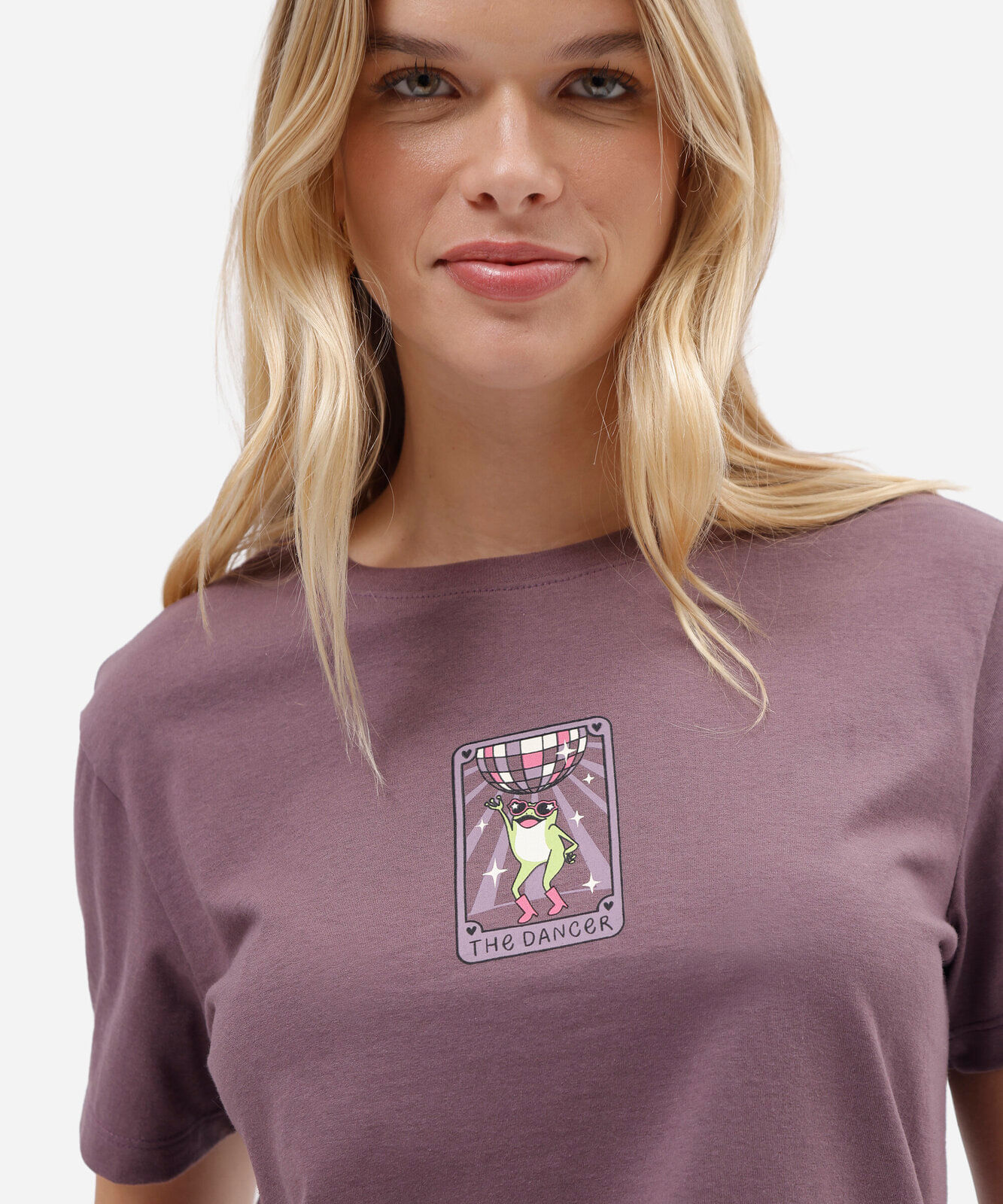camiseta feminina de algodão manga curta estampada básica roxa