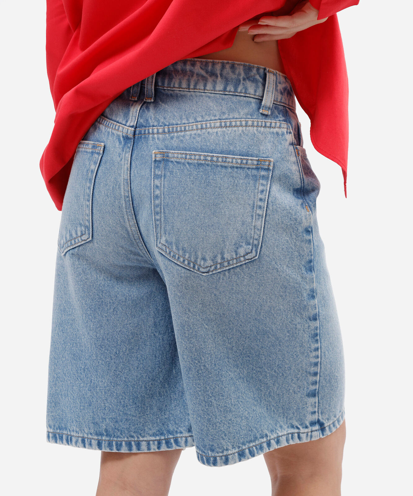 bermuda feminina jeans cintura média azul