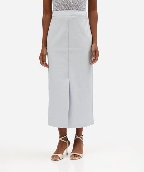 saia midi feminina com fenda croco azul