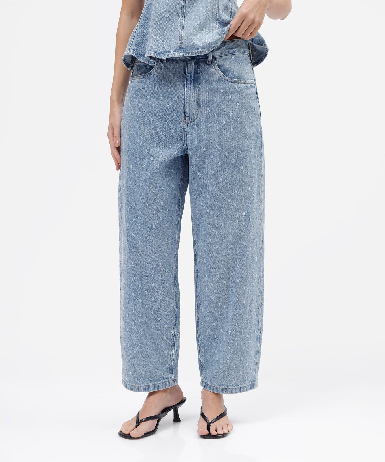 calça baggy feminina jeans cintura alta texturizada azul