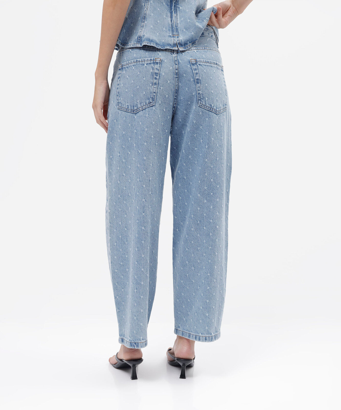 calça baggy feminina jeans cintura alta texturizada azul