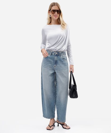 calça baggy feminina jeans cintura média azul