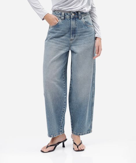 calça baggy feminina jeans cintura média azul