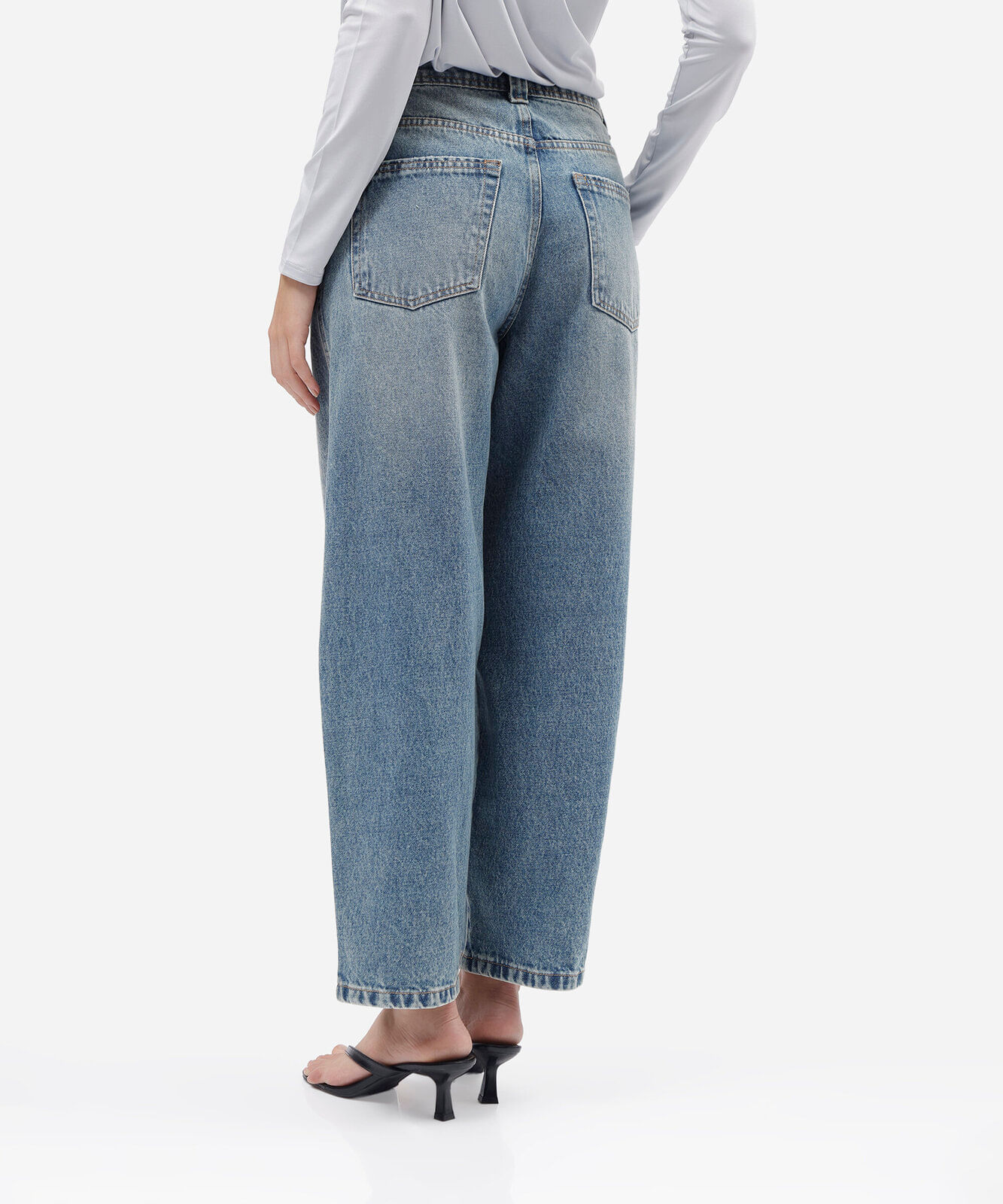 calça baggy feminina jeans cintura média azul