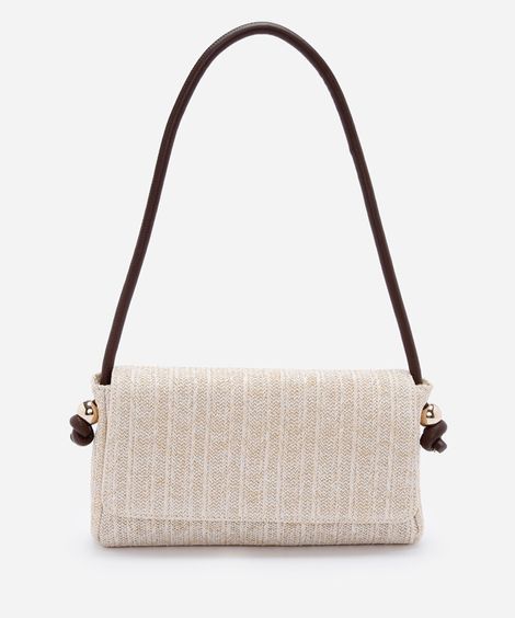 bolsa feminina shoulder texturizada em palha bege