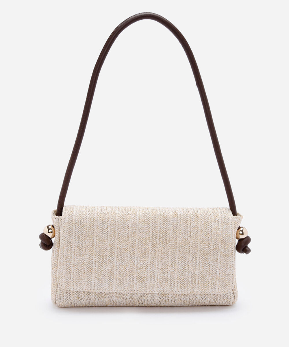 bolsa feminina shoulder texturizada em palha bege