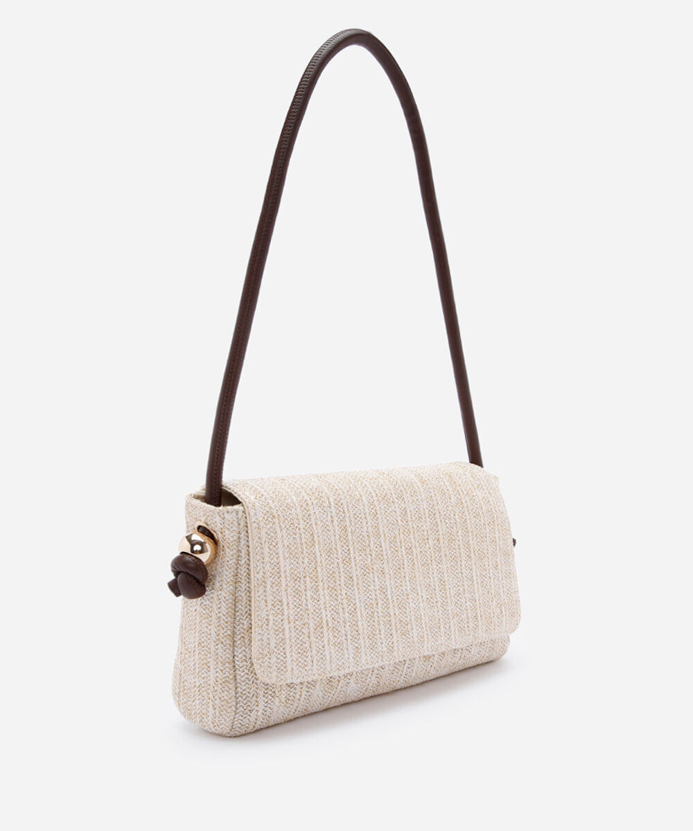 bolsa feminina shoulder texturizada em palha bege