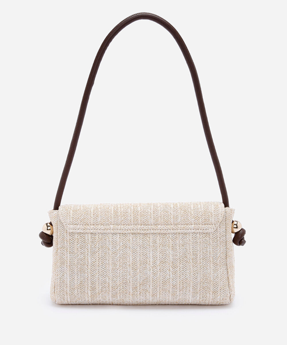 bolsa feminina shoulder texturizada em palha bege