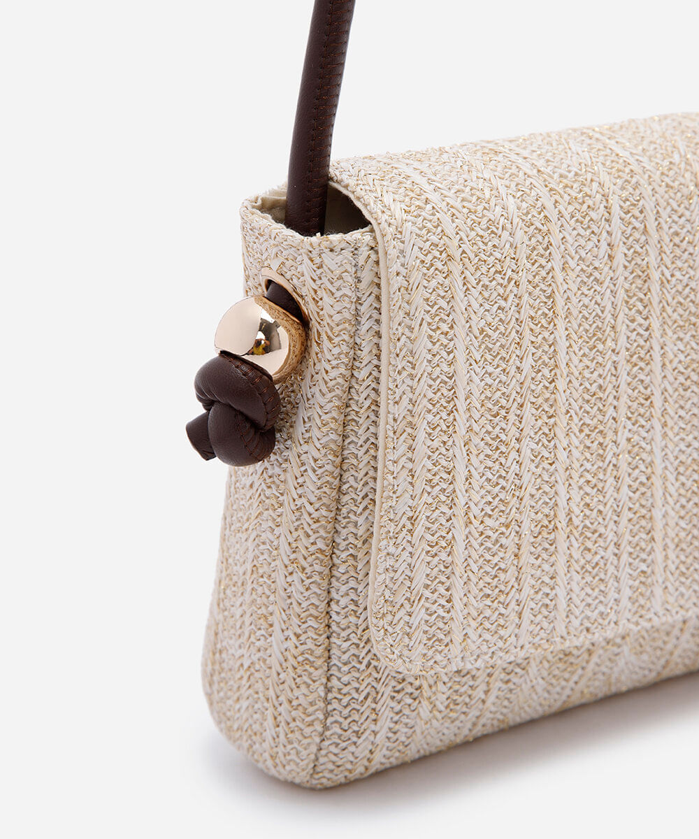 bolsa feminina shoulder texturizada em palha bege