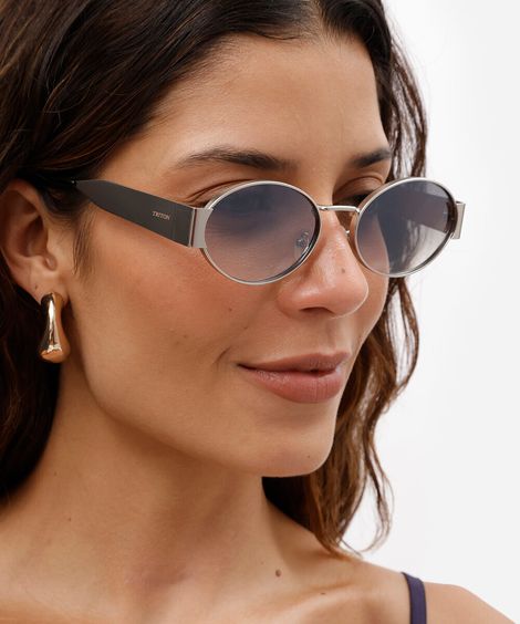óculos de sol feminino redondo de metal triton prata