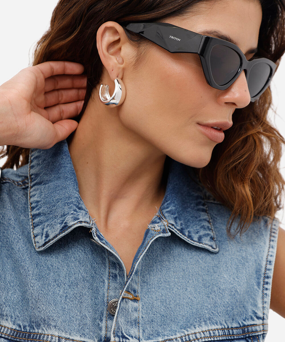 óculos de sol feminino gatinho de acetato triton preto