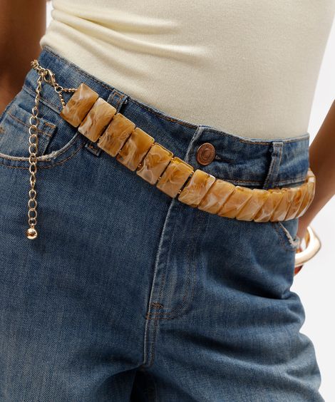 cinto feminino fino em resina bege