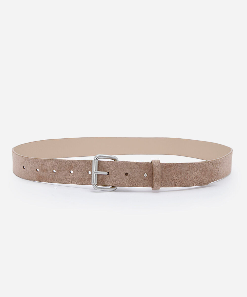 cinto de suede com fivela quadrada bege