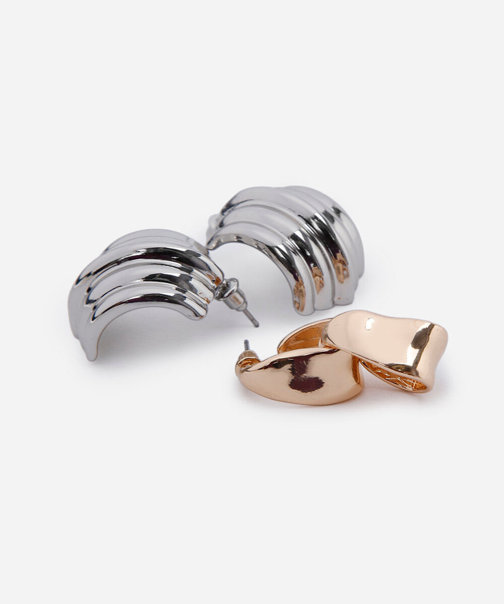kit de 2 brincos argola orgânica texturizado colorido