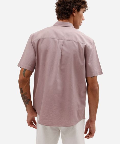 camisa comfort masculina com linho manga curta lilás