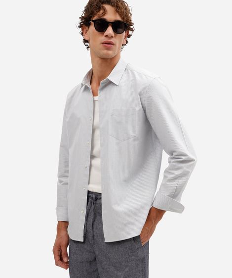 camisa masculina de algodão manga longa listrada azul