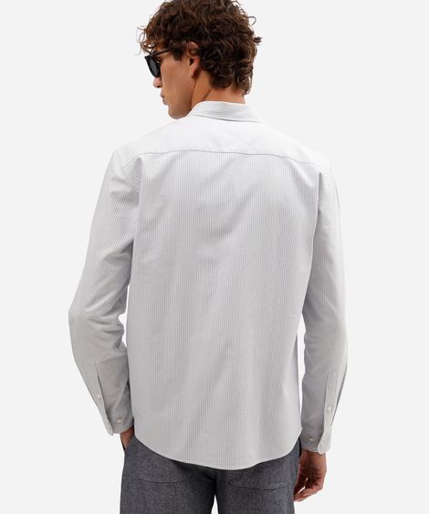 camisa masculina de algodão manga longa listrada azul