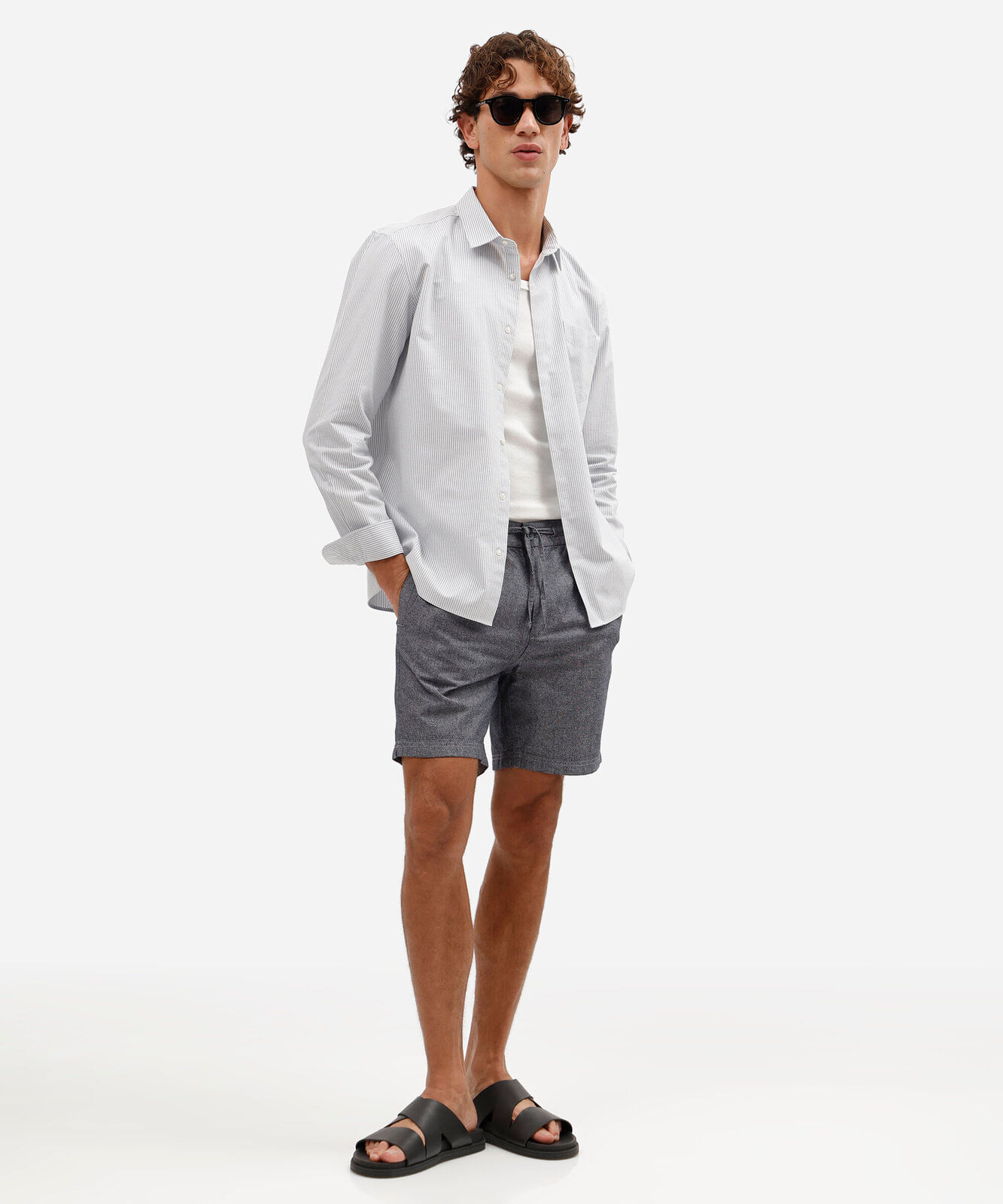 camisa masculina de algodão manga longa listrada azul