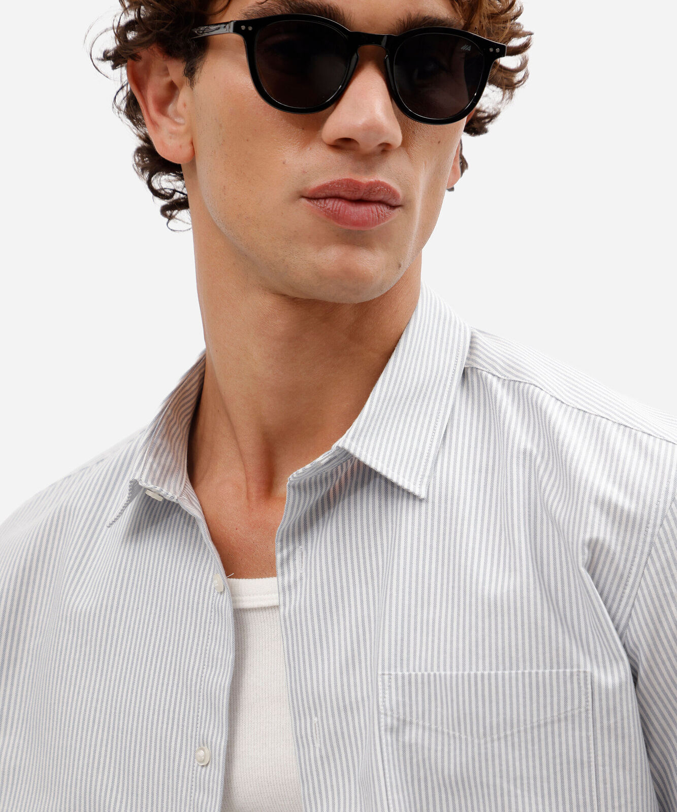 camisa masculina de algodão manga longa listrada azul
