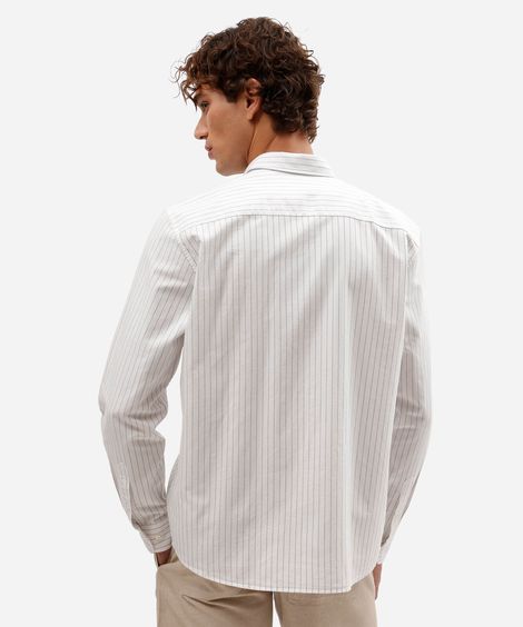 camisa masculina de algodão manga longa listrada bege