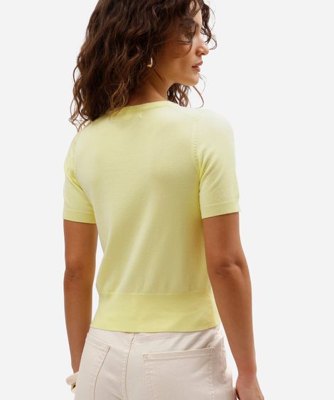 blusa feminina básica de tricô com manga curta verde
