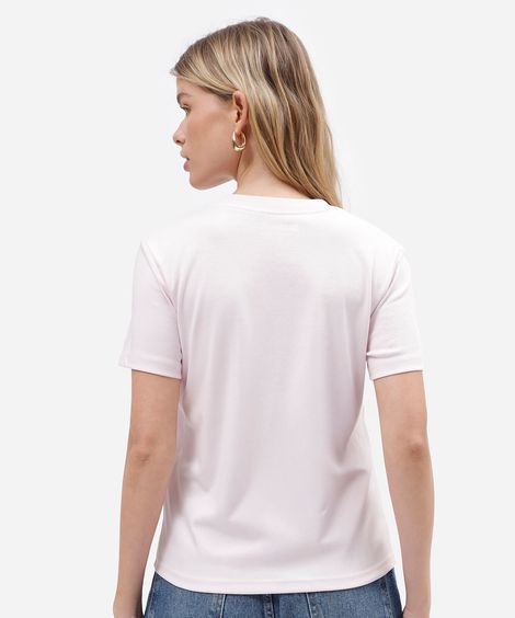 camiseta slim feminina de algodão peruano manga curta básica rosa