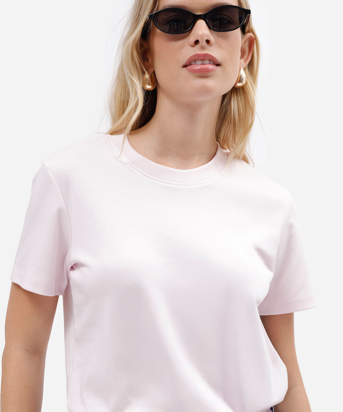 camiseta slim feminina de algodão peruano manga curta básica rosa