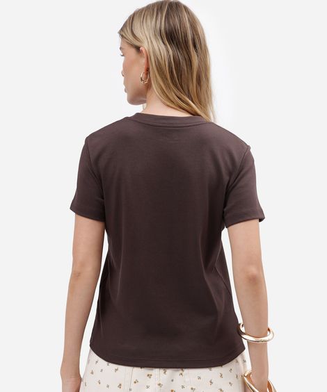 camiseta slim feminina de algodão peruano manga curta básica marrom