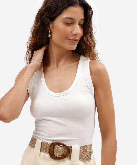 regata básica feminina ajustada em malha de algodão off white