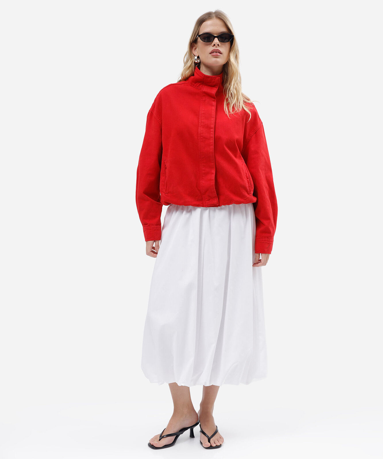saia midi balonê feminina cós elástico off white
