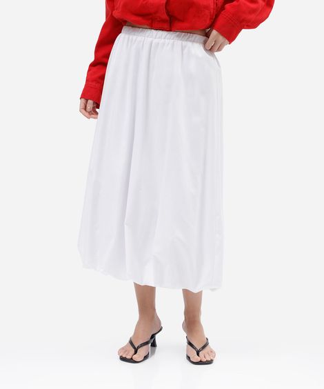 saia midi balonê feminina cós elástico off white